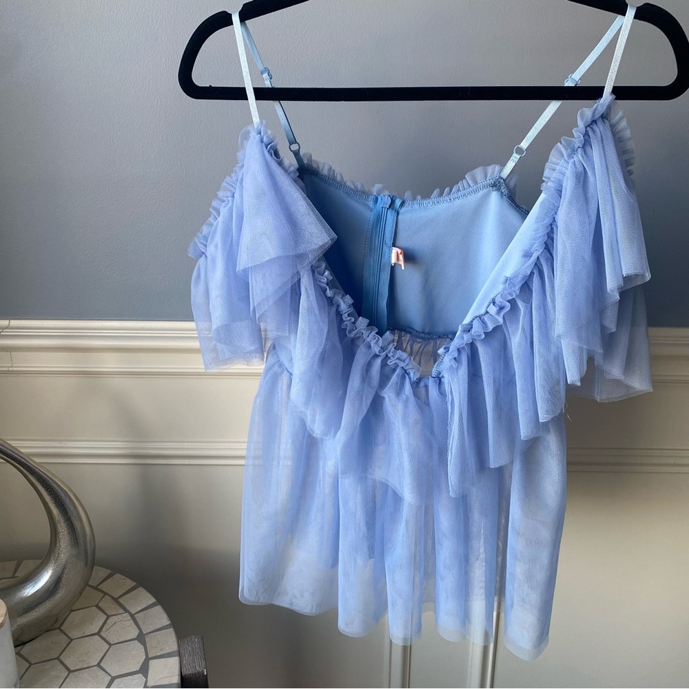 Light Blue Tulle Off Shoulder Ruffle Top Size M